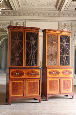 Lot 36 - ☘ A pair of late George III satinwood secretaire cabinets