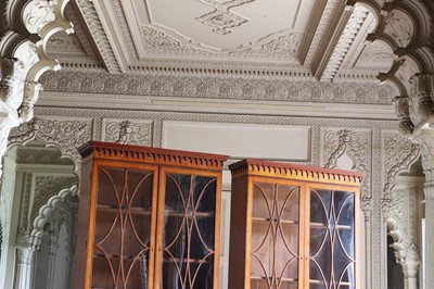 Lot 36 - ☘ A pair of late George III satinwood secretaire cabinets