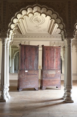 Lot 36 - ☘ A pair of late George III satinwood secretaire cabinets