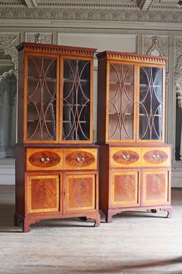Lot 36 - ☘ A pair of late George III satinwood secretaire cabinets