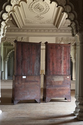 Lot 36 - ☘ A pair of late George III satinwood secretaire cabinets