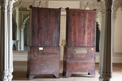 Lot 36 - ☘ A pair of late George III satinwood secretaire cabinets