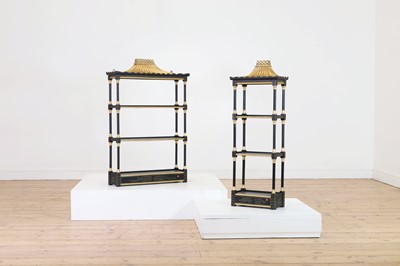 Lot 151 - A Regency-style ebonised and gilt chinoiserie hanging shelf