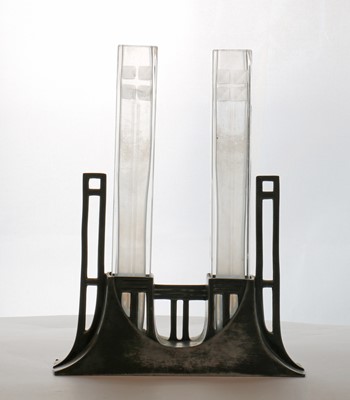 Lot 199 - A WMF style silver plated and cut glass posy vase