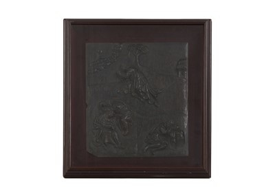 Lot 447 - A large carved oak and painted bas-relief panel