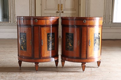 Lot 64 - ☘ A pair of Dutch satinwood bow-front pier cabinets