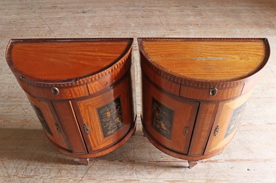 Lot 64 - ☘ A pair of Dutch satinwood bow-front pier cabinets