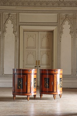 Lot 64 - ☘ A pair of Dutch satinwood bow-front pier cabinets