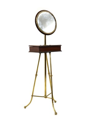 Lot 472 - A brass and mahogany shaving stand