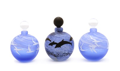 Lot 107 - A group of three Malcolm Sutcliffe studio glass scent bottles