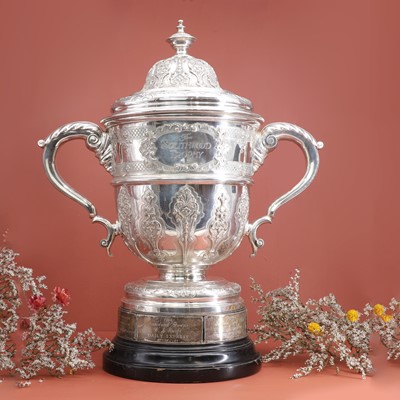 Lot 72 - A large Victorian silver golfing cup and cover