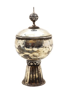 Lot 61 - An Arts and Crafts style silver plated cup and cover