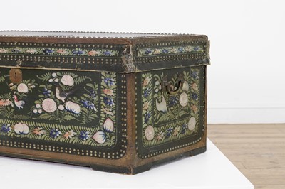 Lot 53 - An export leather and camphor wood chest