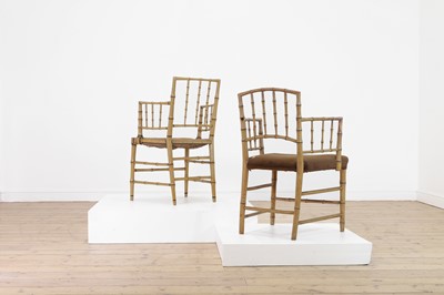 Lot 51 - Two Regency faux bamboo painted open armchairs