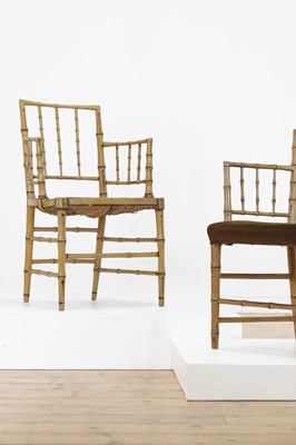 Lot 51 - Two Regency faux bamboo painted open armchairs