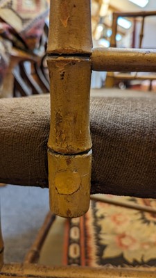 Lot 51 - Two Regency faux bamboo painted open armchairs