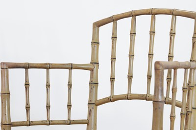 Lot 51 - Two Regency faux bamboo painted open armchairs
