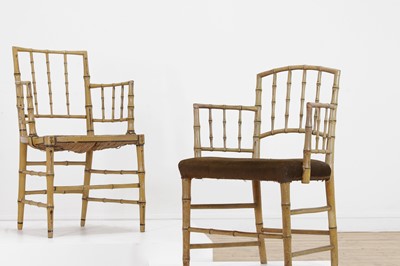 Lot 51 - Two Regency faux bamboo painted open armchairs
