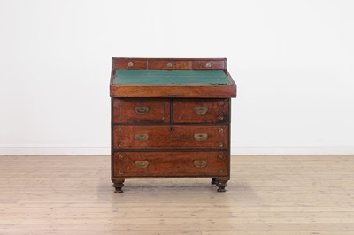 Lot 49 - A camphor wood and brass campaign secretaire chest