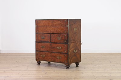 Lot 49 - A camphor wood and brass campaign secretaire chest