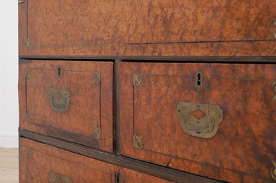 Lot 49 - A camphor wood and brass campaign secretaire chest