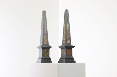 Lot 35 - A pair of simulated pietra dura obelisks