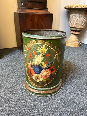 Lot 54 - A toleware and painted wastepaper basket