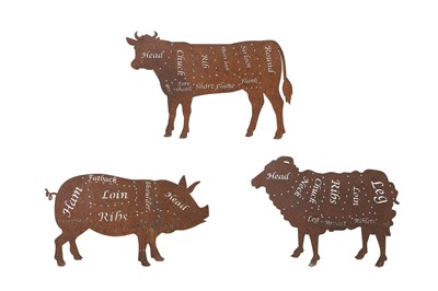 Lot 435 - A set of three steel 'prime cut' butcher's signs