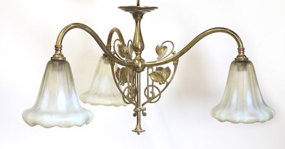 Lot 15 - A brass three-branch ceiling light