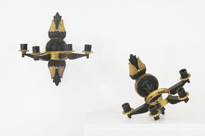 Lot 294 - A pair of Empire gilt and patinated bronze wall lights