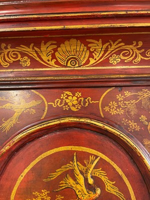 Lot 163 - A George II scarlet and gilt-japanned longcase clock