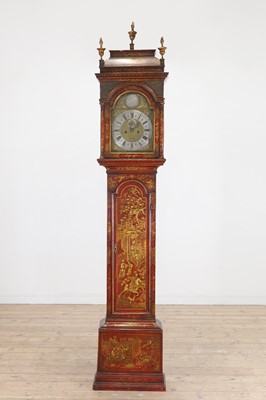 Lot 163 - A George II scarlet and gilt-japanned longcase clock