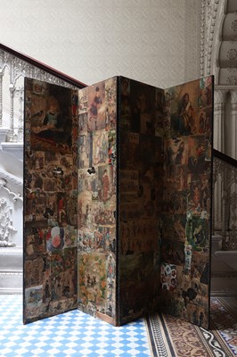 Lot 133 - ☘ A Victorian découpage four-fold dressing screen