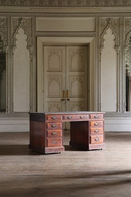 Lot 41 - A Victorian walnut pedestal desk