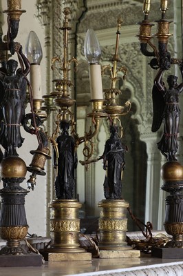 Lot 395 - ☘ A pair of Regency gilt and patinated bronze candelabra