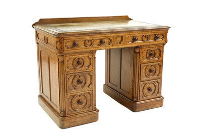 Lot 407 - An oak pedestal desk