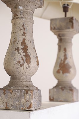 Lot 120 - A pair of painted pine baluster table lamps