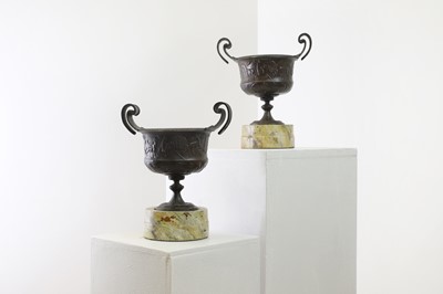 Lot 117 - A pair of grand tour bronze urns