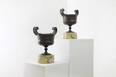Lot 117 - A pair of grand tour bronze urns