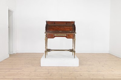 Lot 282 - An ormolu-mounted mahogany and bois satiné parquetry bureau à cylindre