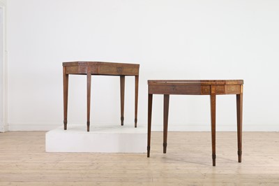 Lot 171 - A pair of George III mahogany, satinwood and harewood marquetry tea and card tables