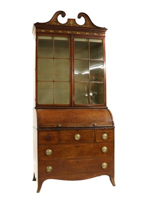 Lot 453 - An Edwardian painted satinwood bureau bookcase