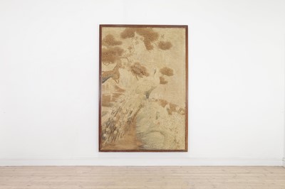 Lot 505 - A large embroidery panel of peacocks
