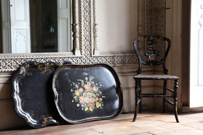 Lot 110 - ☘ A Victorian black lacquer papier mâché tray