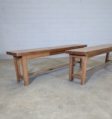 Lot 95 - A pair of Arts and Crafts oak benches