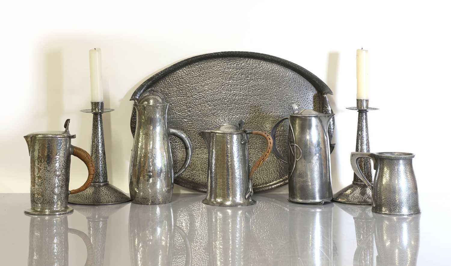 Lot 71 - A collection of Arts and Crafts pewter items