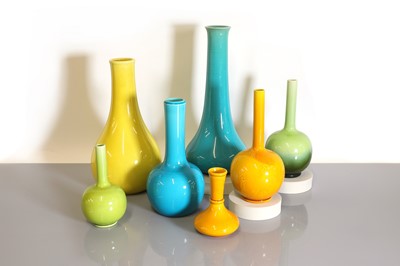 Lot 53 - A collection of seven Burmantofts Pottery coloured vases