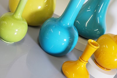 Lot 53 - A collection of seven Burmantofts Pottery coloured vases