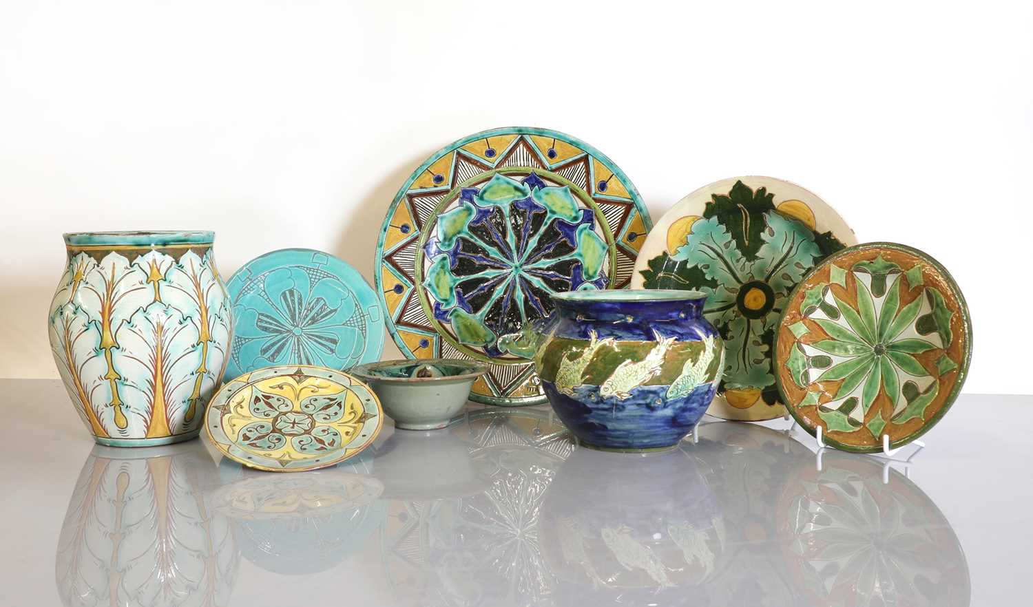 Lot 50 - A collection of eight Della Robbia pottery items