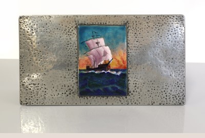 Lot 75 - A Tudric pewter and enamelled cigar box
